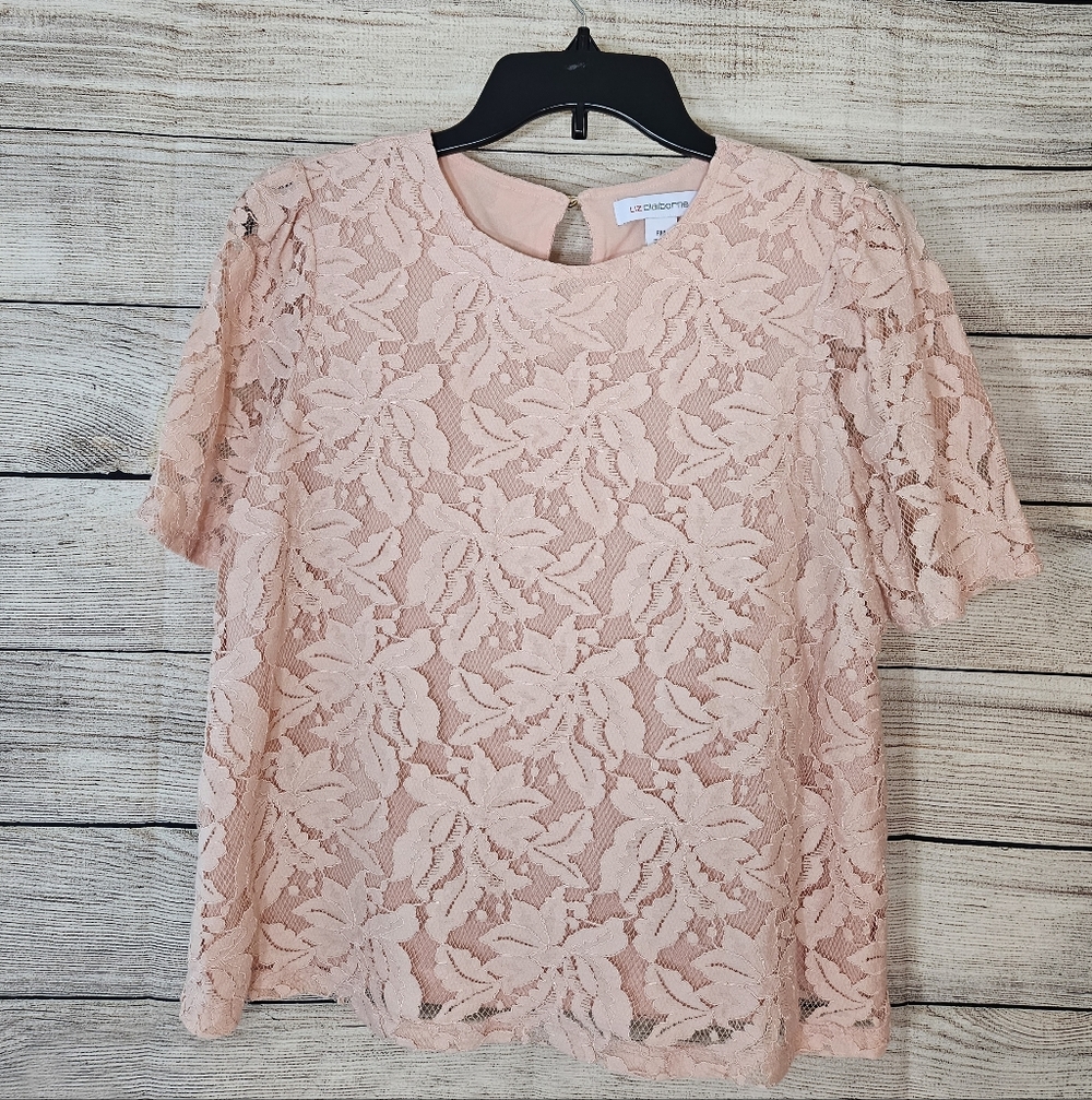 Liz Claiborne Preowned Women’s Peach Lace Short Sleeve Top